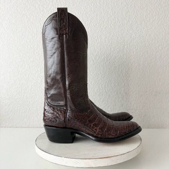 Rod Patrick Womens Cowboy Boots 9.5D Cowgirl Brown Shiny Nile Leather Round Toe - Picture 3 of 12